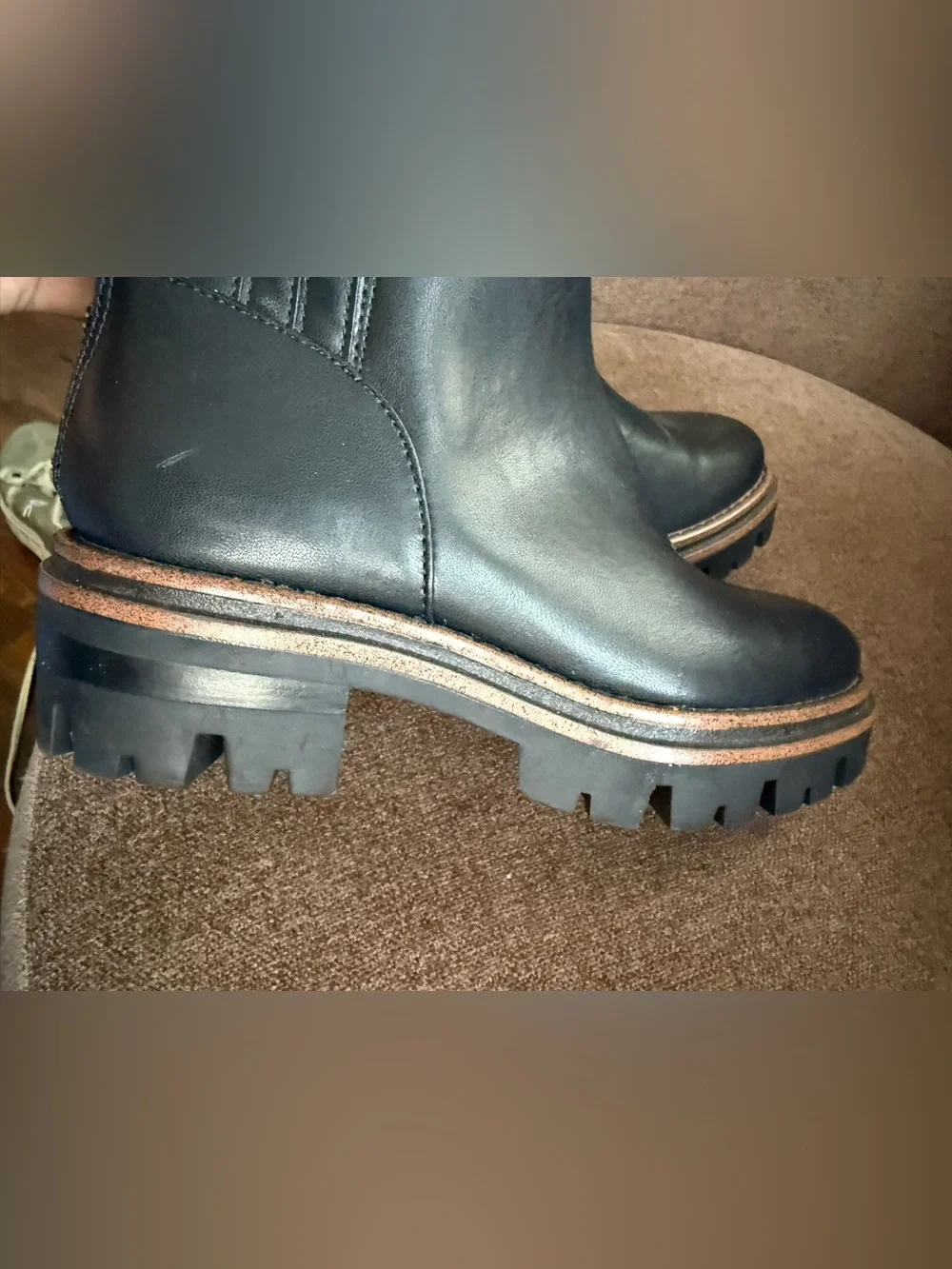 Kork-Ease Black Leather Ankle Booties with Lug Sole